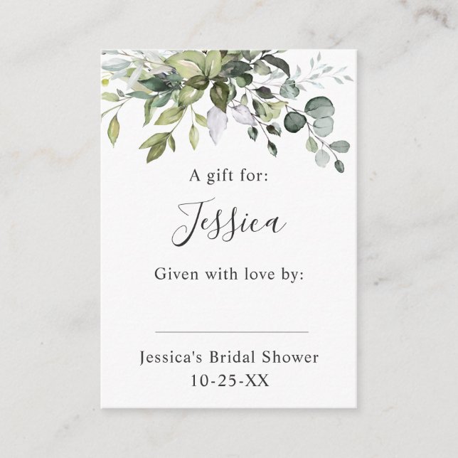 Carte D'accompagnement Cadeau élégant d'eucalyptus Mariage DISPLAY SHOWER (Devant)