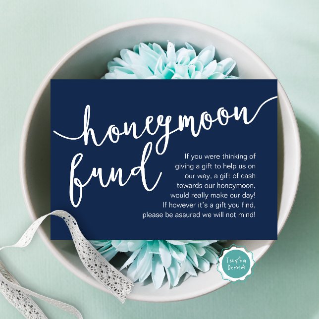 Carte D'accompagnement Cadeau pour la lune de miel, une note sur les dons (Honeymoon Fund Wish Cash, A note on gifts, Modern Rustic Modern Rustic Wedding Card Navy Blue)
