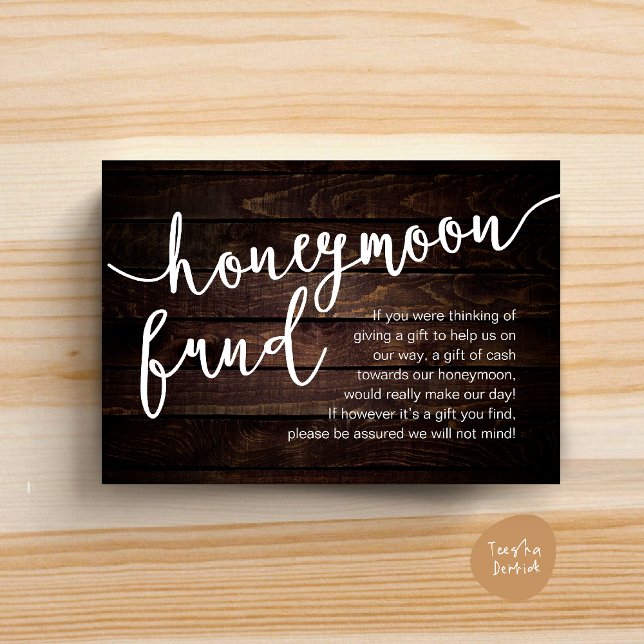 Carte D'accompagnement Cadeau pour le fond de lune de miel, un mot à prop (Honeymoon Fund Cash Wish, a note on gifts Enclosure Card Rustic Dark Wood)
