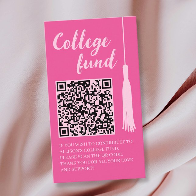 Carte D'accompagnement Cadeau Tassel Rose pour le Fonds Universitaire Cod (College Fund Pink Tassel Gift Qr Code Graduation Enclosure Card)