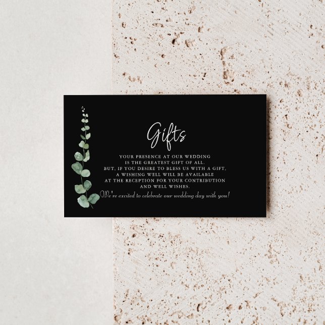 Carte D'accompagnement Cadeaux de mariage noir minimaliste Eucalyptus (Créateur téléchargé)