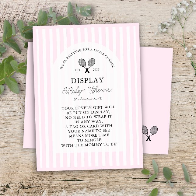 Carte D'accompagnement Cadeaux de tennis rose Preppy sur le Baby shower d (Pink tennis theme display baby shower enclosure card for preppy country club couples shower event)