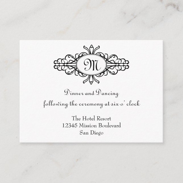 Carte D'accompagnement Cadre baroque monogramme de réception de mariage (Devant)