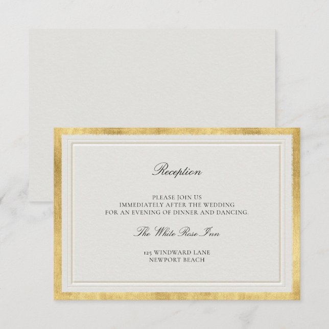 Carte D'accompagnement Cadre Classique Faux Or Ecru Réception de Mariage (Devant / Derrière)
