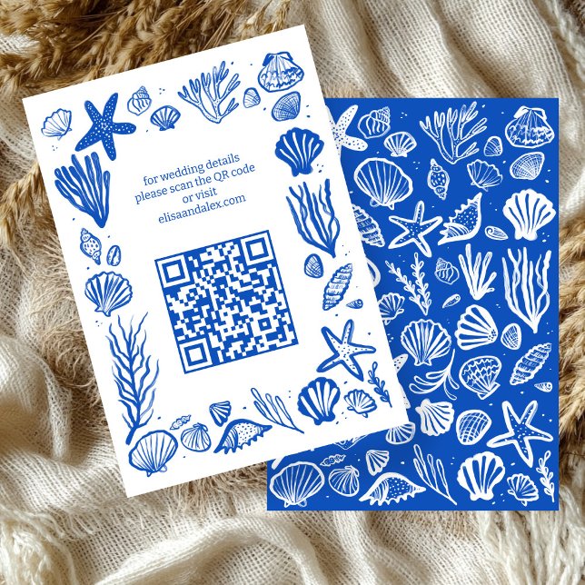 Carte D'accompagnement Cadre de coquillages pour mariage sur la plage COD (Seashells Frame Beach Wedding CUSTOM QR Code Enclosure Card
)