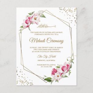 Carte D'accompagnement Cadre d'or géométrique rose floral