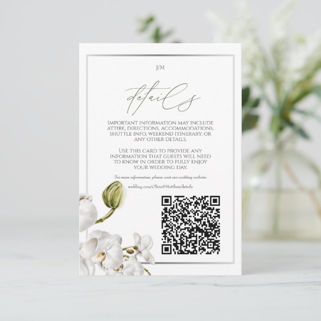 Carte D'accompagnement Cadre d'orchidées élégant pour mariage tropical (Debout devant)