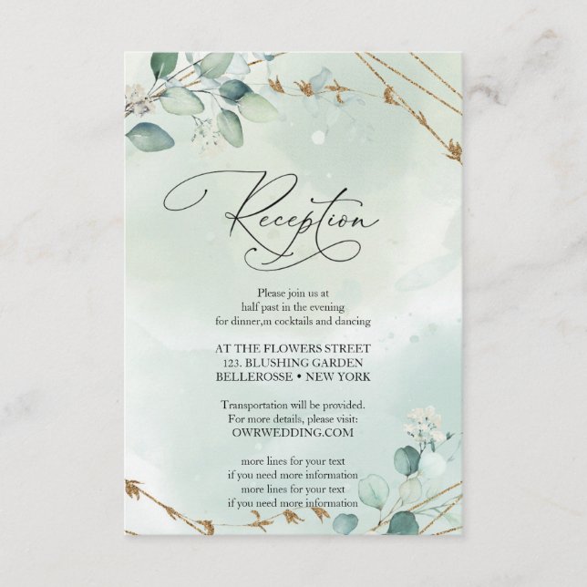 Carte D'accompagnement Cadre doré faux feuilles de Eucalyptus vert Bohème (Devant)