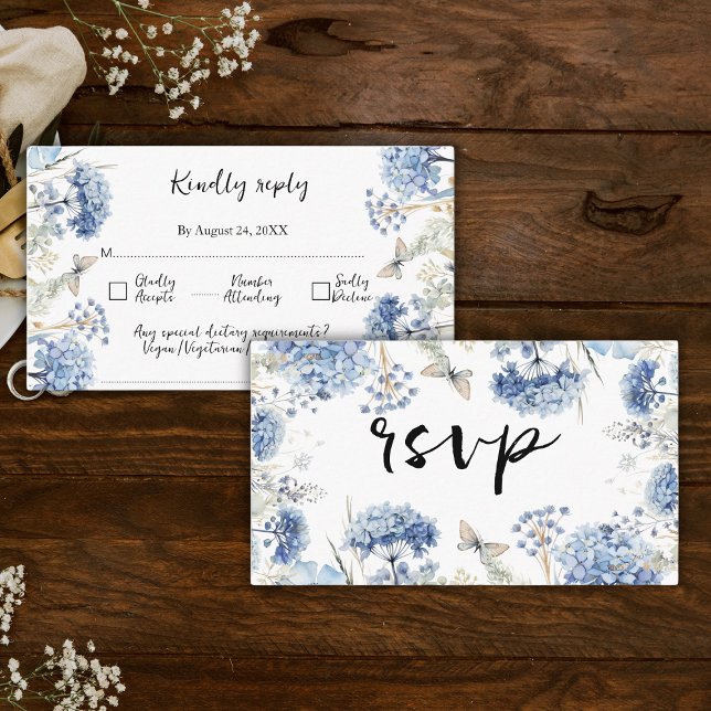 Carte D'accompagnement Cadre Fleurs Bleues Mariage traditionnel RSVP (Créateur téléchargé)