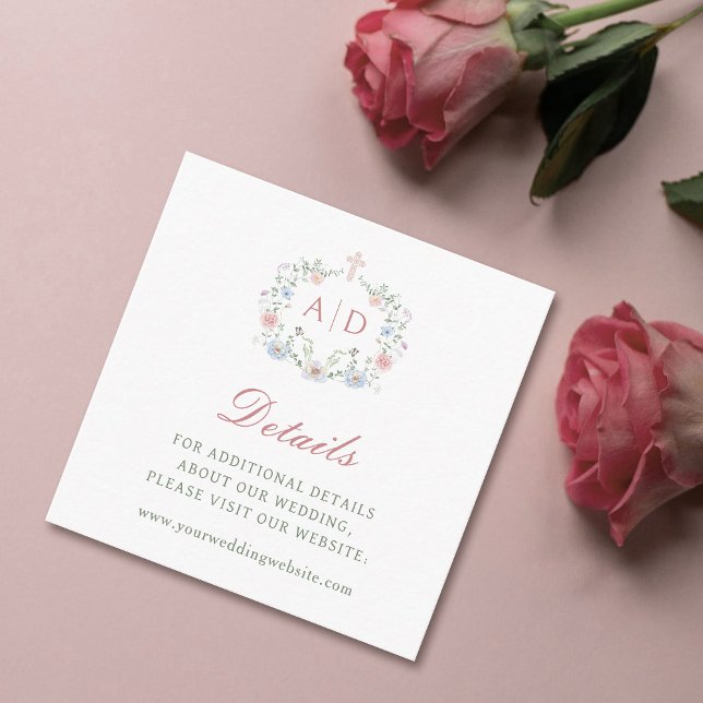 Carte D'accompagnement Cadre floral Mariage religieux Détails Site Web (Créateur téléchargé)