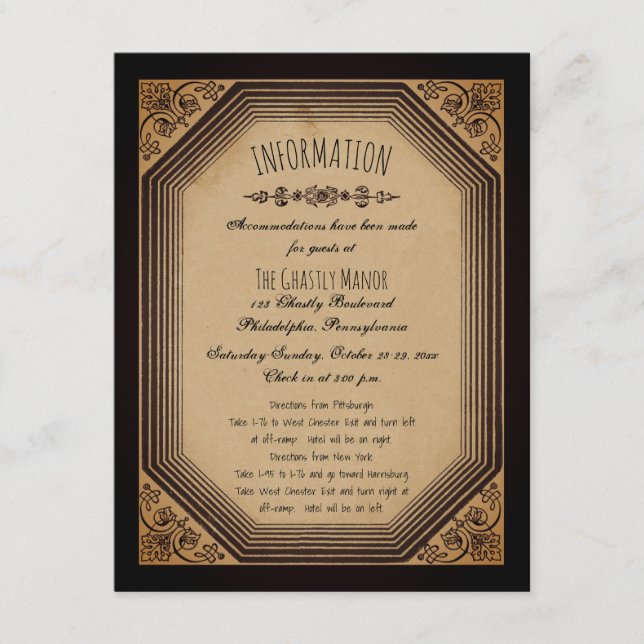 Carte D'accompagnement Cadre Gothique Déco Élégant Cornices Info Mariage  (Devant)