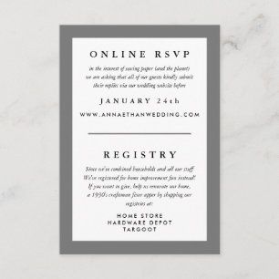 Carte D'accompagnement Cadre gris de réponse de mariage RSVP et registre