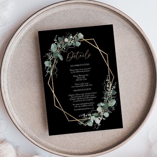 Carte D'accompagnement Cadre or vert Simple Mariage noir Détails (Créateur téléchargé)
