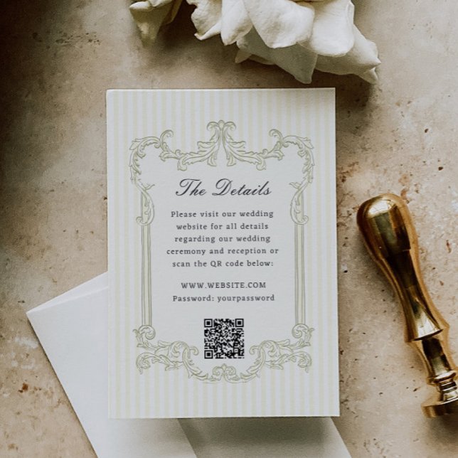 Carte D'accompagnement Cadre Orné Vert Sauge Détails de Mariage Code QR (Créateur téléchargé)