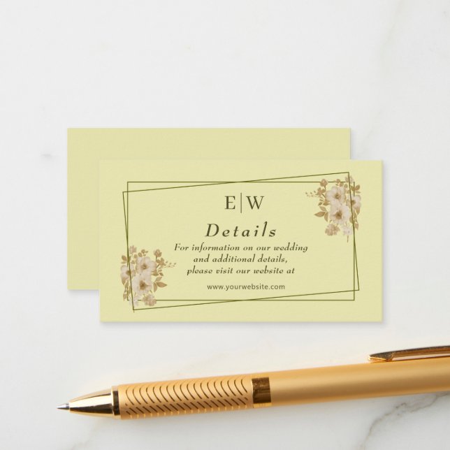 Carte D'accompagnement Cadre rose - Mariage jaune céleste Monogramme (Devant/Arrière en situation)