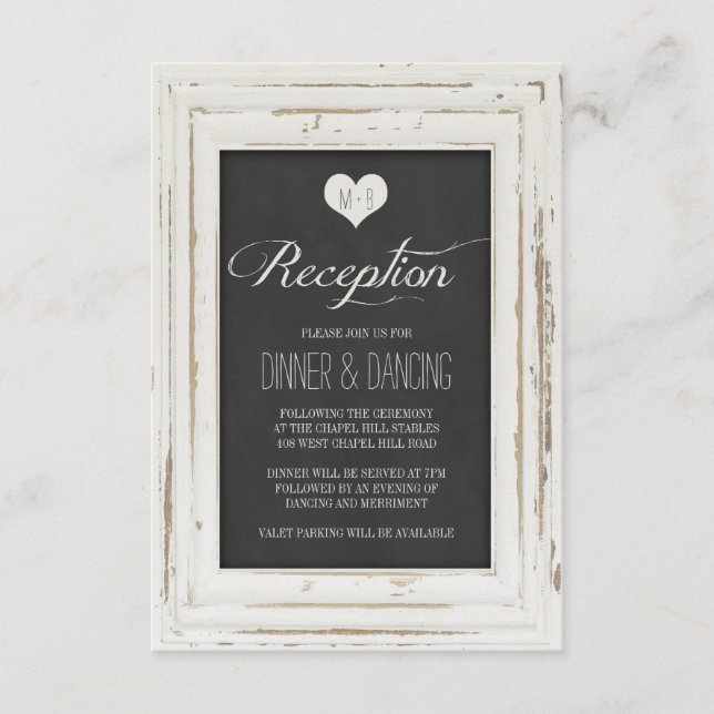Carte D'accompagnement Cadre Rustique Blanc Mariage Réception Craie (Devant)