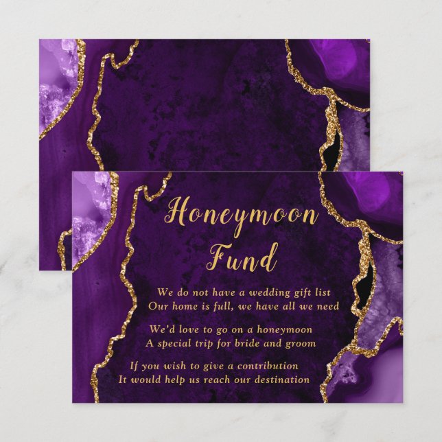 Carte D'accompagnement Cagnotte de mariage lune de miel Agate pourpre et  (Devant / Derrière)