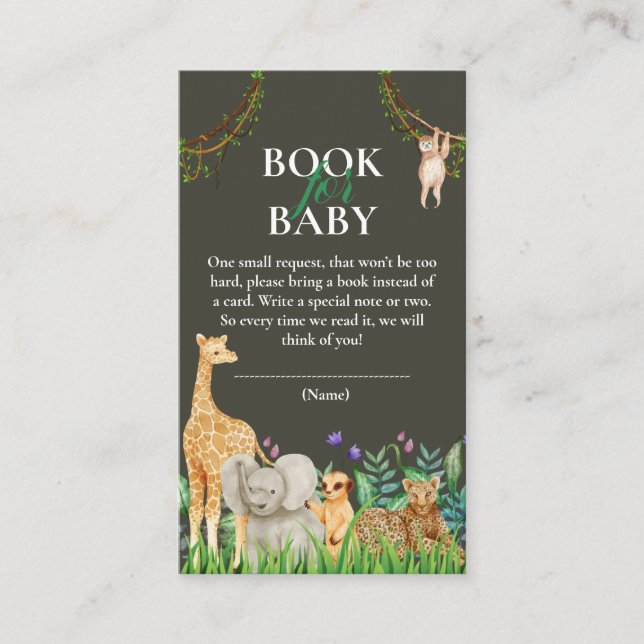 Carte D'accompagnement cahier de Baby shower Safari Jungle pour bébé (Devant)