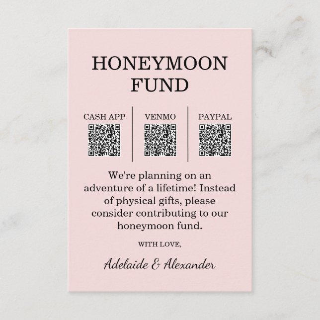 Carte D'accompagnement Caisse de fonds de lune de miel rose moderne pour  (Devant)