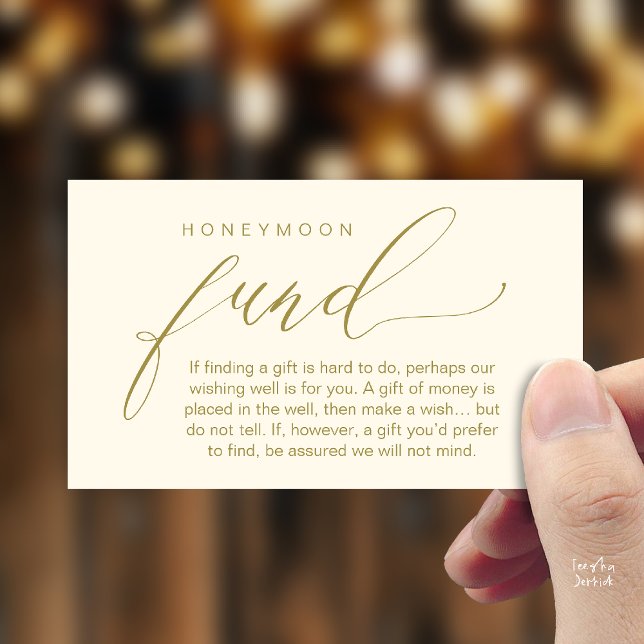 Carte D'accompagnement Caisse de fonds de lune de miel, Souhait, Une note (Honeymoon Fund Wishing Well, Wish, A Note On Gifts Enclosure Card in Yellow Gold)
