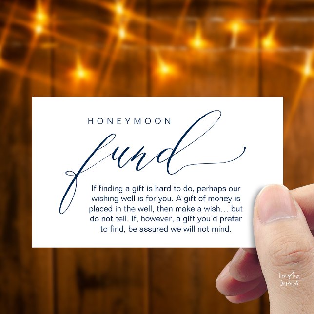 Carte D'accompagnement Caisse de fonds de lune de miel, Souhait, Une note (Honeymoon Fund Wishing Well, Wish, A Note On Gifts Enclosure Card in Navy Blue)