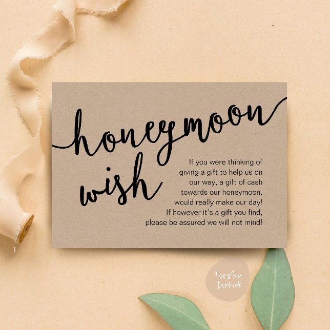 Carte D'accompagnement Caisse de fonds pour voyage de noces, une note sur (Honeymoon Fund Cash Wish, a note on gifts Enclosure Card Rustic Brown Kraft Background)