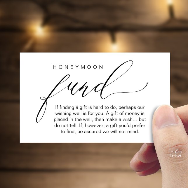 Carte D'accompagnement Caisse de Lune de Miel, Souhait, Une Note sur les  (Honeymoon Fund Wishing Well, Wish, A Note On Gifts Enclosure Card in Black White)