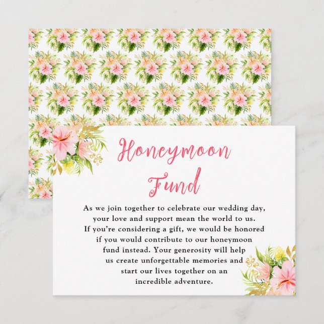 Carte D'accompagnement Caisse de Mariage Lune de Miel Fleur Tropicale Jun (Devant / Derrière)