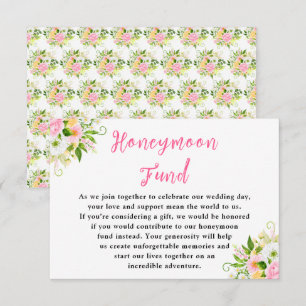 Carte D'accompagnement Caisse de Mariage Lune de Miel Fleurs Jaunes Roses