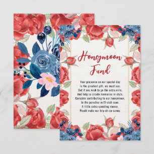 Carte D'accompagnement Caisse de Mariage Lune de Miel Rouge Bleu Floral H