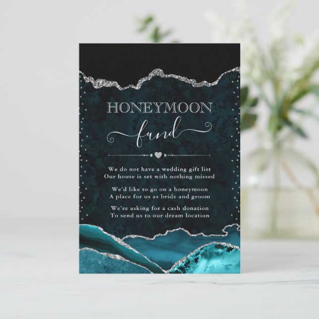 Carte D'accompagnement Caisse de mariage lune de miel sarcelle et agate a (Debout devant)