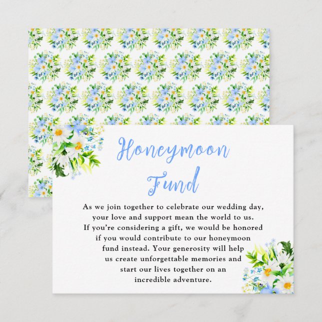 Carte D'accompagnement Caisse de Noces et de Lune de Miel Forget-Me-Nots  (Devant / Derrière)