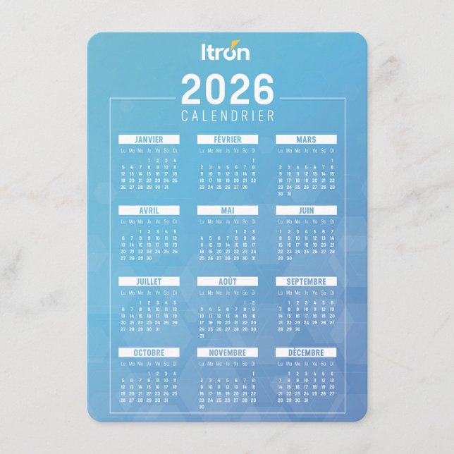 Carte D'accompagnement Calendrier 2026 Itron Bleu Français (Devant)