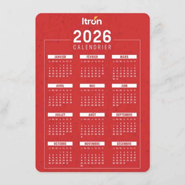 Carte D'accompagnement Calendrier 2026 Rouge Français (Devant)