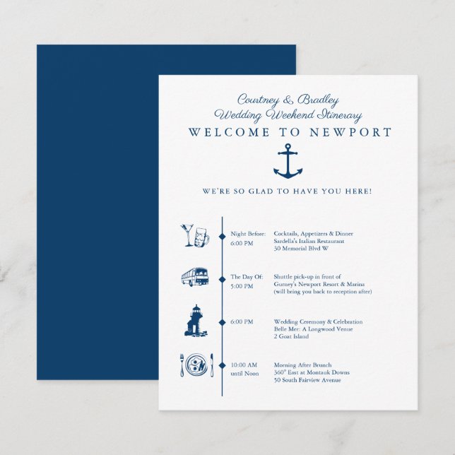 Carte D'accompagnement Calendrier de l'itinéraire du week-end de mariage  (Devant / Derrière)