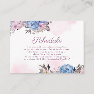 Carte D'accompagnement Calendrier de mariage floral bleu et rose au charm