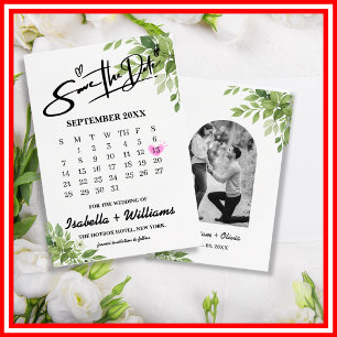 Carte D'accompagnement Calendrier de verdure vert sauge Mariage Sauvegard