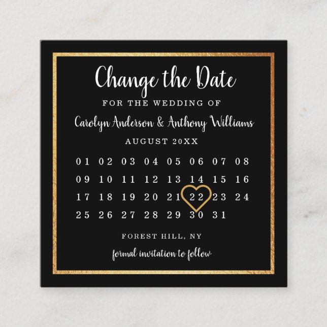 Carte D'accompagnement Calendrier Gold Foil Moderne Modifier La Date (Devant)