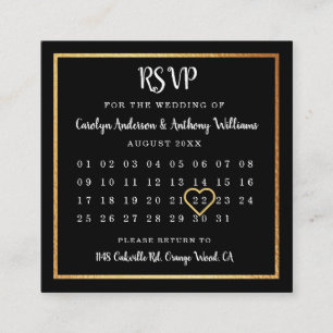 Carte D'accompagnement Calendrier Gold Foil moderne RSVP