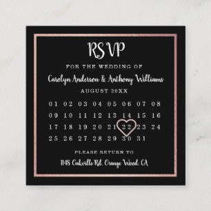 Carte D'accompagnement Calendrier Gold Foil Rose moderne RSVP