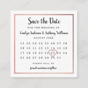Carte D'accompagnement Calendrier Gold Rose moderne Enregistrer la date