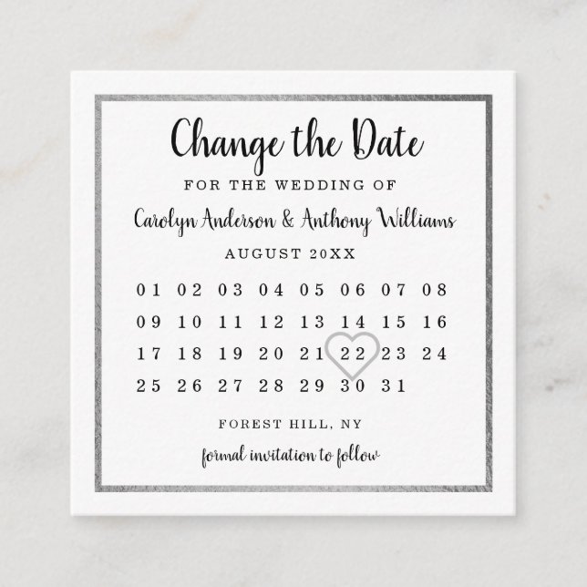 Carte D'accompagnement Calendrier moderne à changer de date avec feuille  (Devant)