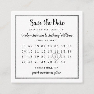 Carte D'accompagnement Calendrier moderne Argent Foil Enregistrer la date
