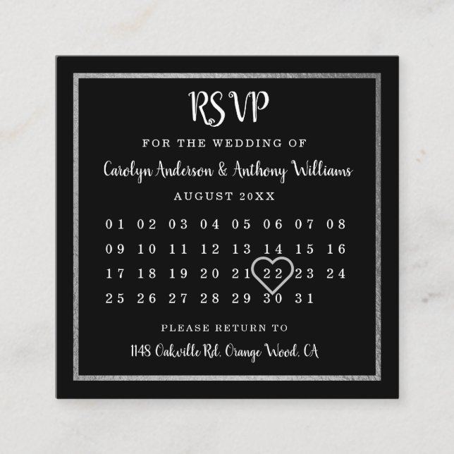 Carte D'accompagnement Calendrier moderne Silver Foil RSVP (Devant)