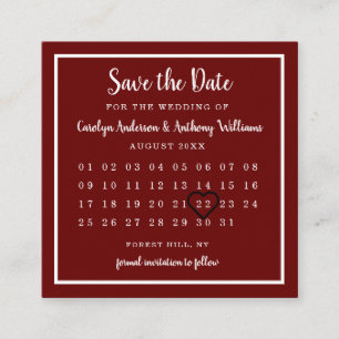 Carte D'accompagnement Calendrier Rouge Vin Moderne Enregistrer La Date