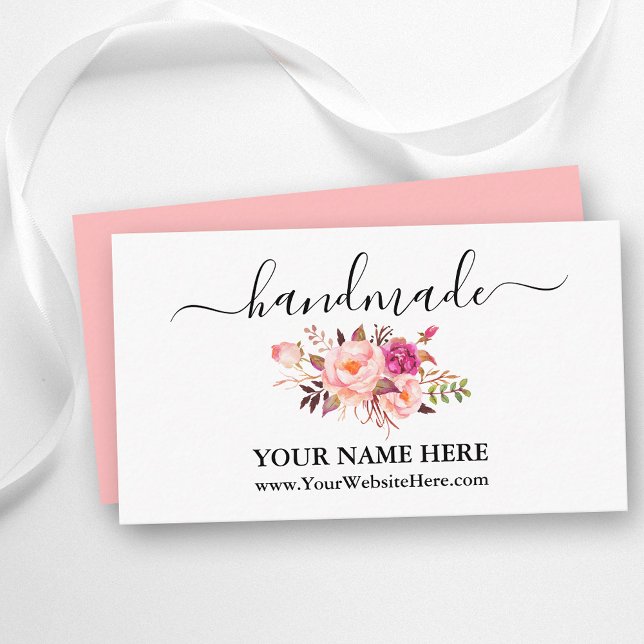 Carte D'accompagnement Calligraphie Aquarelle rose Blush Floral fait main (Customize to change text style or to change color of back of card.)