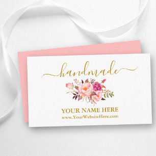 Carte D'accompagnement Calligraphie Aquarelle rose Floral Or fait main