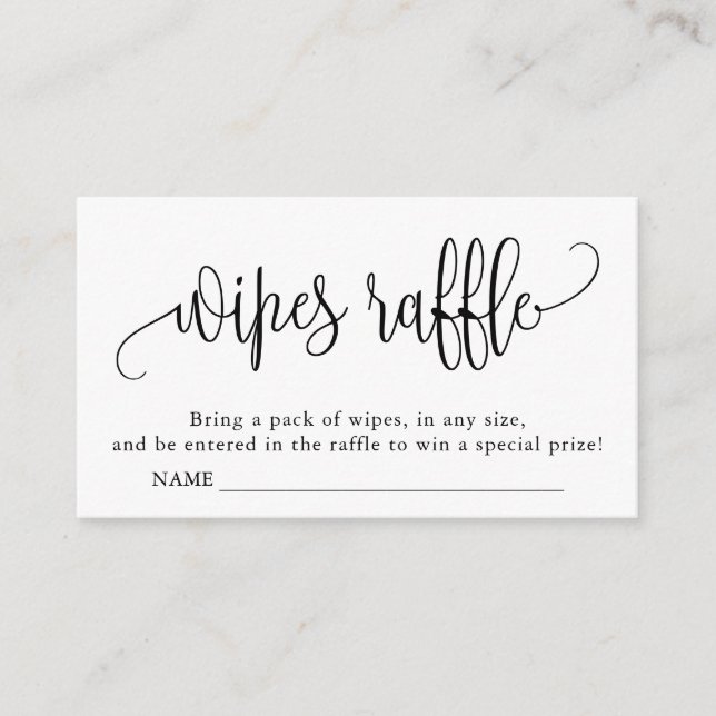 Carte D'accompagnement Calligraphie Baby shower linges Raffle noir blanc (Devant)
