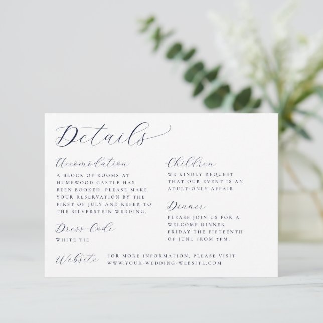 Carte D'accompagnement Calligraphie classique Détails Mariage blanc (Debout devant)