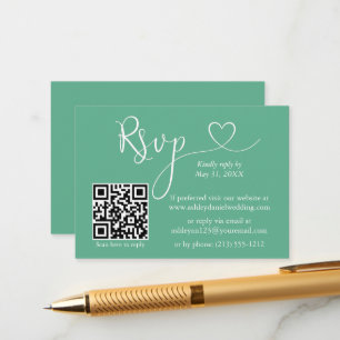 Carte D'accompagnement Calligraphie Coeur Mariage QR RSVP Neo Mint Green